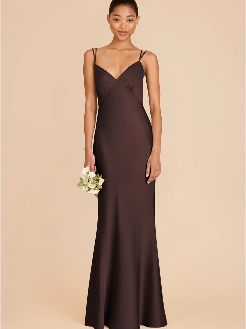 Birdy Grey espresso Slip Dress with Double Spaghetti Straps in chiffon